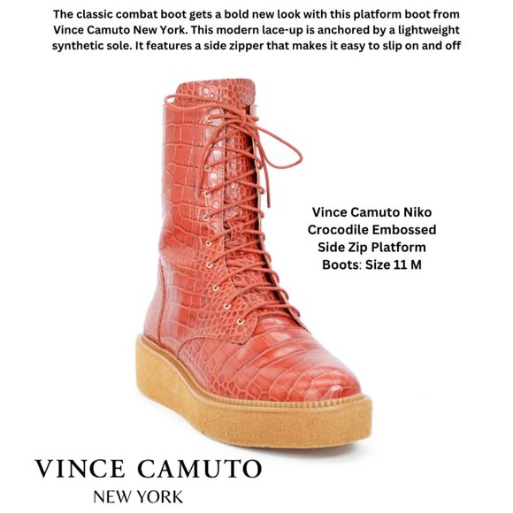 Vince Camuto Niko Crocodile Embossed Side Zip Platform Boots: Size 11 M - Picture 1 of 8